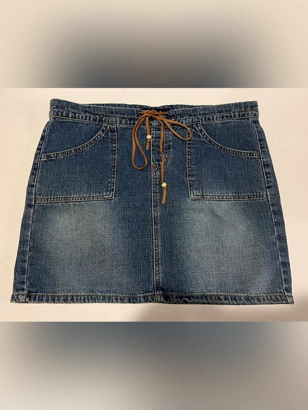 Vintage Y2K Denim Mini Skirt with Suede Ties